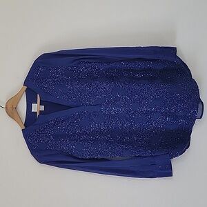 Chico's Fayth Blue Sequin Front Sheer Blouse Size Small